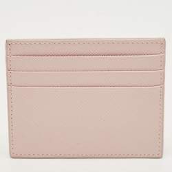 Pre Owned Prada Light Pink Saffiano Metal Leather Logo Card Holder