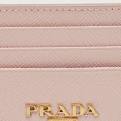 Pre Owned Prada Light Pink Saffiano Metal Leather Logo Card Holder