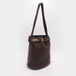 Pre Owned Prada Brown Leather Jeweled Belt Buckle Bucket Bag