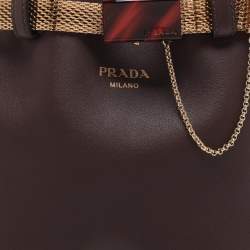 Pre Owned Prada Brown Leather Jeweled Belt Buckle Bucket Bag