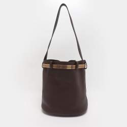 Pre Owned Prada Brown Leather Jeweled Belt Buckle Bucket Bag