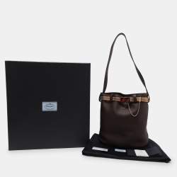 Pre Owned Prada Brown Leather Jeweled Belt Buckle Bucket Bag