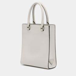 Pre Owned Prada White Mini Soft Calf Logo Drill Satchel