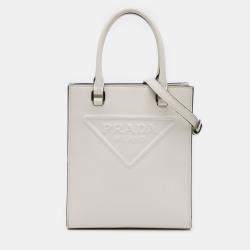 Pre Owned Prada White Mini Soft Calf Logo Drill Satchel