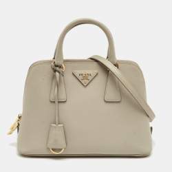 Pre Owned Prada Beige Saffiano Leather Small Promenade Satchel