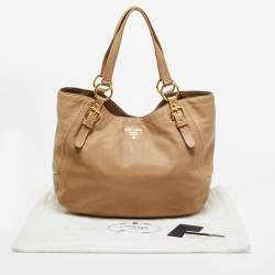 Pre Owned Prada Beige Soft Leather Buckle Tote