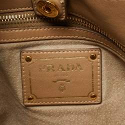 Pre Owned Prada Beige Soft Leather Buckle Tote