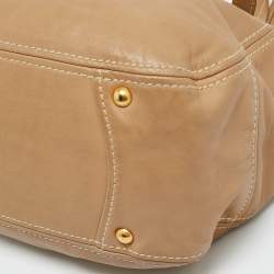 Pre Owned Prada Beige Soft Leather Buckle Tote