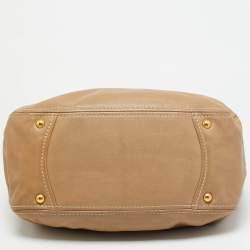 Pre Owned Prada Beige Soft Leather Buckle Tote