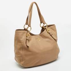 Pre Owned Prada Beige Soft Leather Buckle Tote