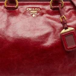 Pre Owned Prada Red Brushed Leather Double Zip Tote