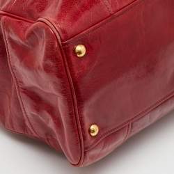 Pre Owned Prada Red Brushed Leather Double Zip Tote