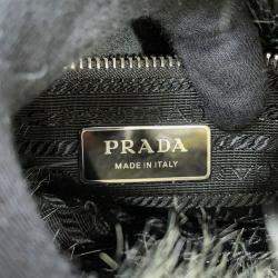 Pre Owned Prada Triangle Logo 2Way Handbag Beige/Black Fake Fur