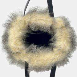 Pre Owned Prada Triangle Logo 2Way Handbag Beige/Black Fake Fur