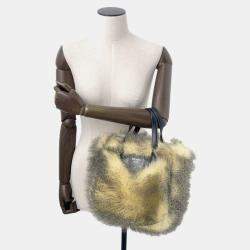 Pre Owned Prada Triangle Logo 2Way Handbag Beige/Black Fake Fur