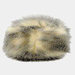 Pre Owned Prada Triangle Logo 2Way Handbag Beige/Black Fake Fur