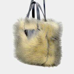 Pre Owned Prada Triangle Logo 2Way Handbag Beige/Black Fake Fur