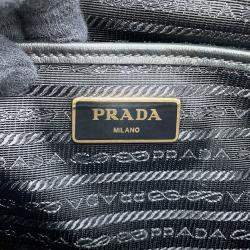 Pre Owned Prada Jacquard 2Way Handbag Black Canvas Leather