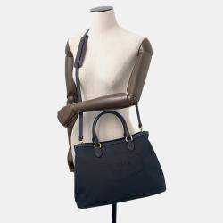 Pre Owned Prada Jacquard 2Way Handbag Black Canvas Leather