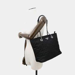 Pre Owned Prada Quilted Chaintote Bag Black Nylon