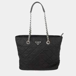 Pre Owned Prada Quilted Chaintote Bag Black Nylon