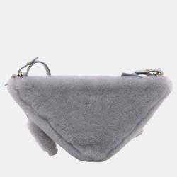 Pre Owned Prada Grey Mini Shearling Triangle Satchel