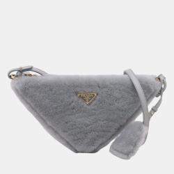 Pre Owned Prada Grey Mini Shearling Triangle Satchel