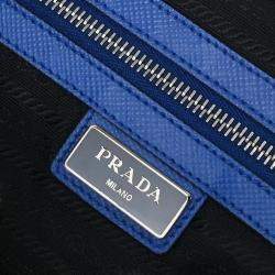 Pre Owned Prada Blue Leather Travel Duffle 2way Shoulder Handbag