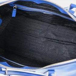 Pre Owned Prada Blue Leather Travel Duffle 2way Shoulder Handbag