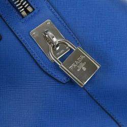 Pre Owned Prada Blue Leather Travel Duffle 2way Shoulder Handbag