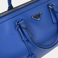 Pre Owned Prada Blue Leather Travel Duffle 2way Shoulder Handbag