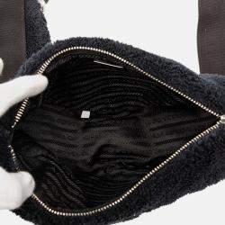 Pre Owned Prada Black Spugna Terry Cloth Triangle Logo Crossbody