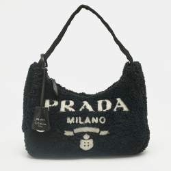 Pre Owned Prada Black Terry Cloth Mini Re-Edition 2000 Baguette Bag