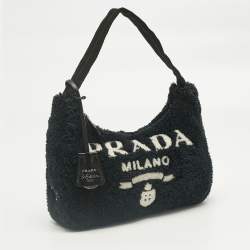 Pre Owned Prada Black Terry Cloth Mini Re-Edition 2000 Baguette Bag