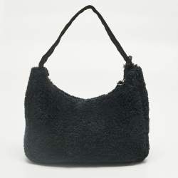 Pre Owned Prada Black Terry Cloth Mini Re-Edition 2000 Baguette Bag