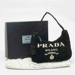 Pre Owned Prada Black Terry Cloth Mini Re-Edition 2000 Baguette Bag