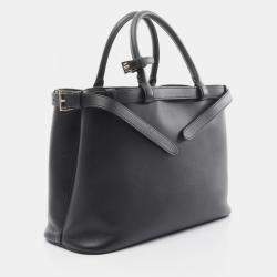 Pre Owned Prada Double Buckle Belt Medium Black Leather Shoulder Bag