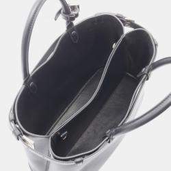 Pre Owned Prada Double Buckle Belt Medium Black Leather Shoulder Bag