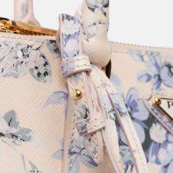 Pre Owned Prada Pink Small Saffiano Lux Galleria Floral Print Double Zip Satchel