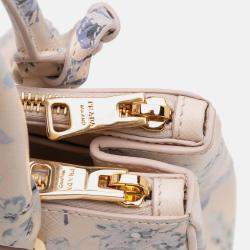 Pre Owned Prada Pink Small Saffiano Lux Galleria Floral Print Double Zip Satchel