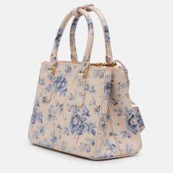 Pre Owned Prada Pink Small Saffiano Lux Galleria Floral Print Double Zip Satchel
