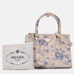 Pre Owned Prada Pink Small Saffiano Lux Galleria Floral Print Double Zip Satchel