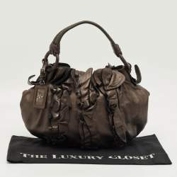 Pre Owned Prada Metallic Ruffle Leather Mordore Hobo