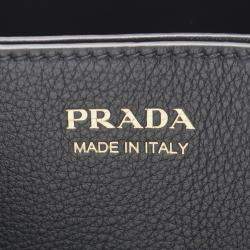 Pre Owned Prada Buckle Double Belt Medium Handbag Leather Black