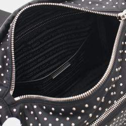 Pre Owned Prada Studded Shoulder Bag Nylon Leather Black