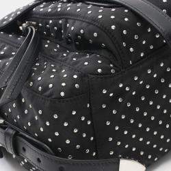 Pre Owned Prada Studded Shoulder Bag Nylon Leather Black