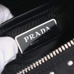 Pre Owned Prada Studded Shoulder Bag Nylon Leather Black