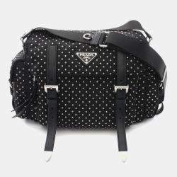 Pre Owned Prada Studded Shoulder Bag Nylon Leather Black
