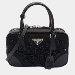 Pre Owned Prada Tessuto+Saffiano Handbag In Nylon And Saffiano Leather Black