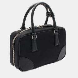 Pre Owned Prada Tessuto+Saffiano Handbag In Nylon And Saffiano Leather Black